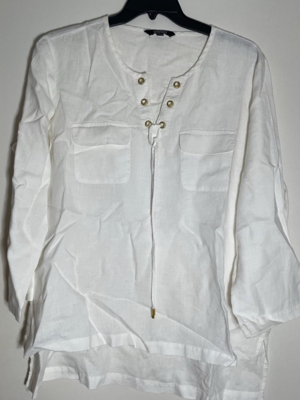 White Lace-Up Top Company Ellen Tracy white nautical beach linen pullover xxl